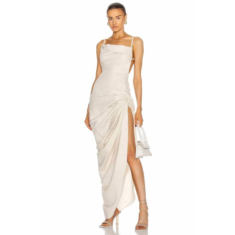 NEW JACQUEMUS sculptural asymmetrical dress in natural